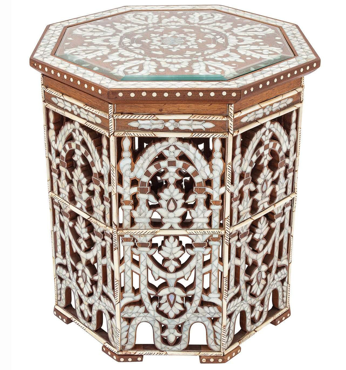 Antique Moroccan Moorish Side Table With Octagonal Top and