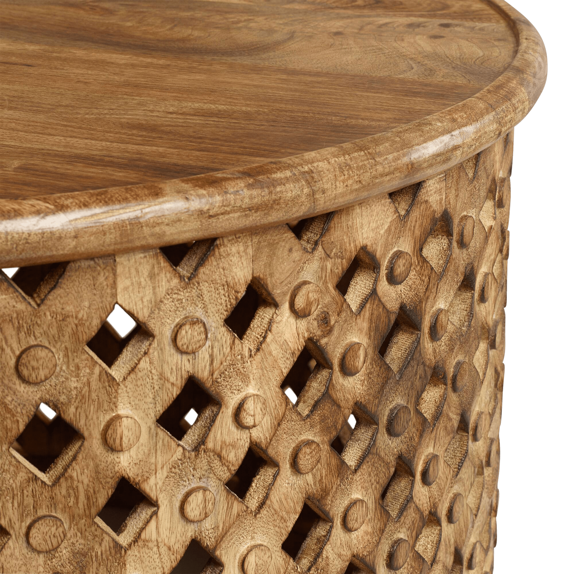 Round Tribal Carved Wood Coffee Table Large Moroccan furniture NYC