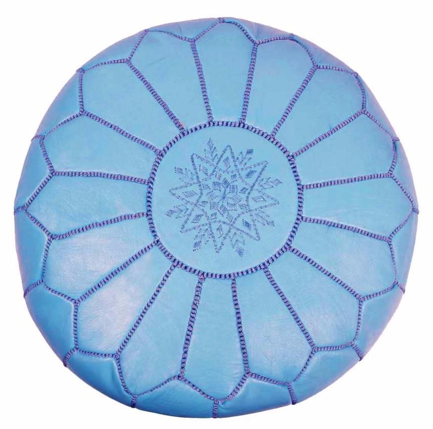 Moroccan Leather Pouf Sky Blue